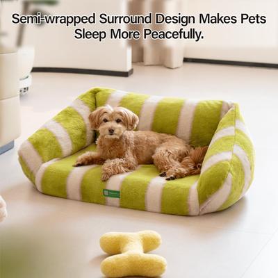 Show full view: MewooFun Fluffy Dog & Cat Sofa Bed with Removable Cover, 35.4-in, Green slide 2 of 4