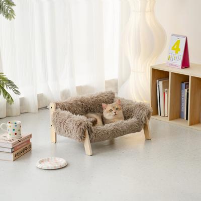 Show full view: MewooFun Wooden Elevated Dog & Cat Sofa Bed with Removable Cover, Brown, Medium slide 4 of 6