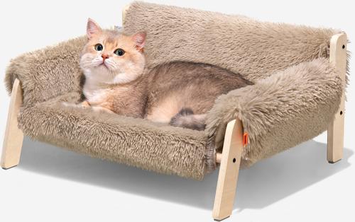 Show full view: MewooFun Wooden Elevated Dog & Cat Sofa Bed with Removable Cover, Brown, Medium slide 2 of 6