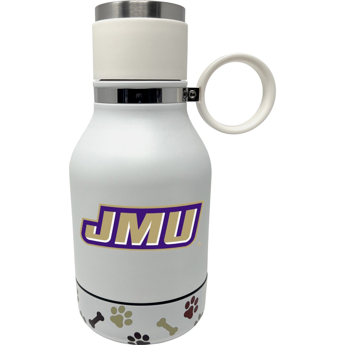 ShopInstaPets NCAA Insulated Travel Dog Water Bottle with Detachable Dog Bowl Base, 37-oz, James Madison Dukes