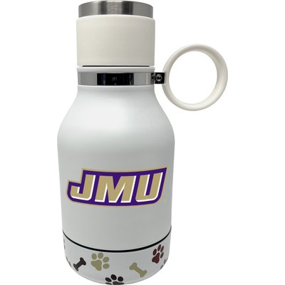 ShopInstaPets ShopInstaPets NCAA Insulated Travel Dog Water Bottle with Detachable Dog Bowl Base, 37-oz, James Madison Dukes