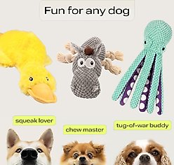 PetSpy Rope Donkey Octopus & Crinkle Duck Squeaky Plush Dog Chew Toy, Grey/Blue/Yellow, 3 count slide 2 of 6