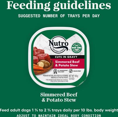 Show full view: Nutro Grain-Free Simmered Beef & Potato Stew Cuts in Gravy Adult Wet Dog Food Trays, 3.5-oz, case of 24 slide 8 of 11