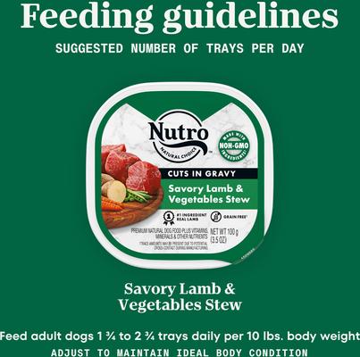 Show full view: Nutro Grain-Free Savory Lamb & Vegetables Stew Cuts in Gravy Adult Wet Dog Food, 3.5-oz, case of 24 slide 8 of 11