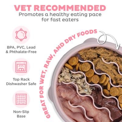 Show full view: Outward Hound Non-Skid Plastic Slow Feeder Wave Dog Bowl, Pink, 0.75-cup slide 3 of 9