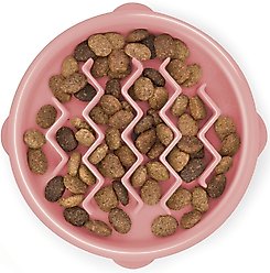 Outward Hound Non-Skid Plastic Slow Feeder Wave Dog Bowl, Pink, 0.75-cup