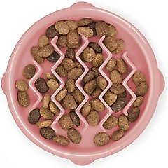 Outward Hound Non-Skid Plastic Slow Feeder Wave Dog Bowl, Pink, 0.75-cup