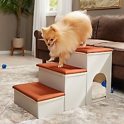 Frisco Cat & Dog Collapsible Stairs with Storage and Built-in Bed, Cream, 3-step