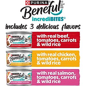 Purina Beneful IncrediBites Adult Variety Pack Chicken Beef & Salmon Small Breed Wet Dog Food, 3-oz can, case of 30