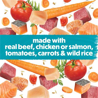 Show full view: Purina Beneful IncrediBites Adult Variety Pack Chicken Beef & Salmon Small Breed Wet Dog Food, 3-oz can, case of 30 slide 4 of 12