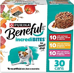 Purina Beneful IncrediBites Adult Variety Pack Chicken Beef & Salmon Small Breed Wet Dog Food, 3-oz can, case of 30