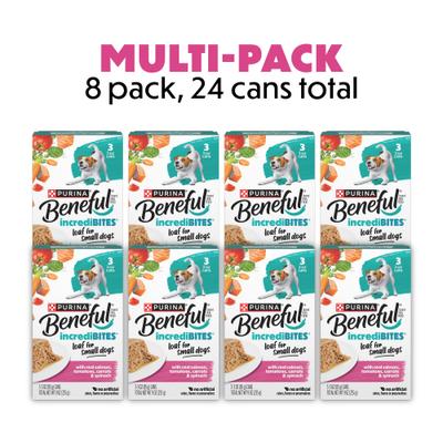 Show full view: Purina Beneful IncrediBites Pate with Real Salmon Recipe Small Breed Wet Dog Food, 3-oz can, case of 24 slide 3 of 11