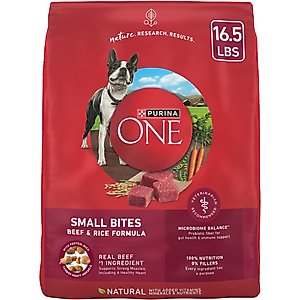 Purina ONE Natural SmartBlend Small Bites Beef & Rice Formula Dry Dog Food, 16.5-lb bag