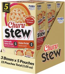 Inaba Churu Stew for Cats Chicken Variety Pack Lickable Cat Treats, 1.05-oz pouch, 15 count