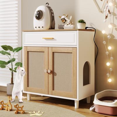 Show full view: Cesicia Furniture Style Cat Litter Box Enclosure, White/Beige slide 4 of 8