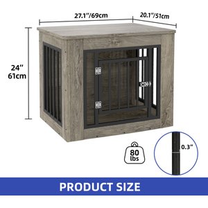 Yitahome 2-in-1 Iron-Wood Indoor Furniture Style Dog Crate, Gray, 27.2-in