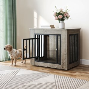Yitahome 2-in-1 Iron-Wood Indoor Furniture Style Dog Crate, Gray, 27.2-in
