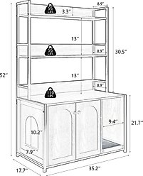 jansno Shelf Storage, Wooden House with Scratch Pad Cat Litter Box Enclosure, Brown slide 2 of 6