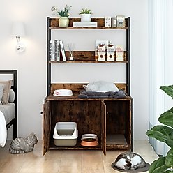 jansno Shelf Storage, Wooden House with Scratch Pad Cat Litter Box Enclosure, Brown