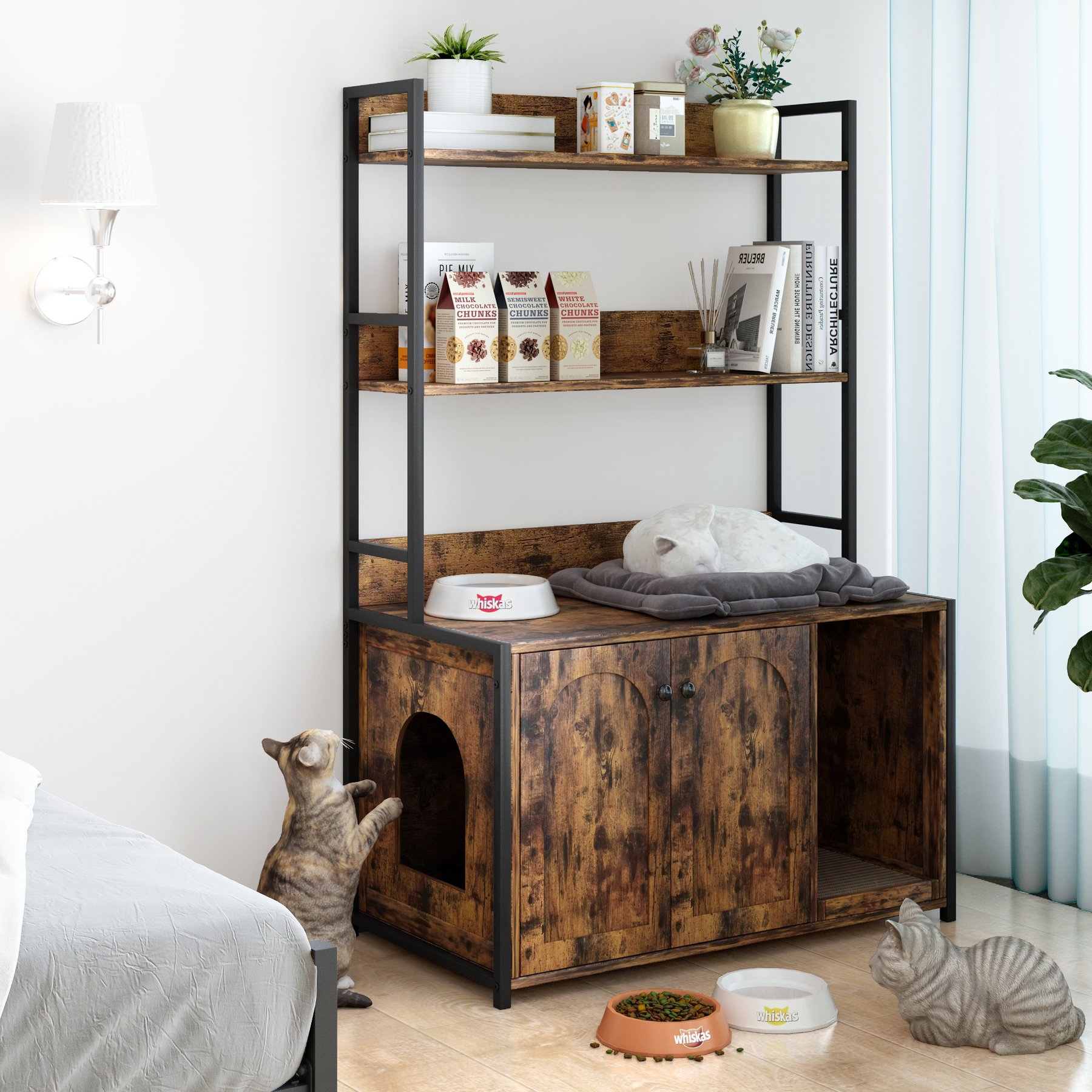 Cesicia Cat Litter Box Enclosure with Shelf Storage, Brown