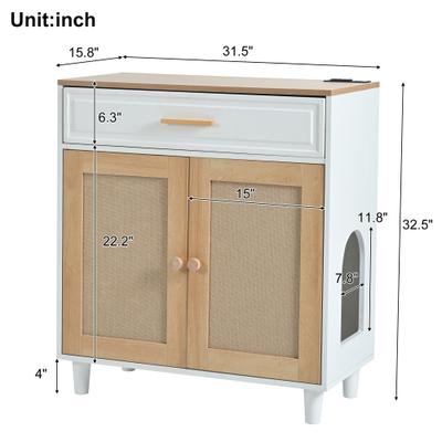 Show full view: Cesicia Furniture Style Cat Litter Box Enclosure, White/Beige slide 7 of 8