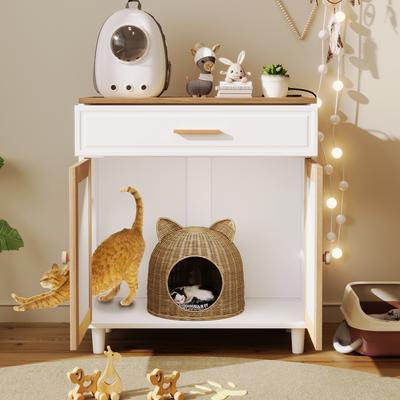 Show full view: Cesicia Furniture Style Cat Litter Box Enclosure, White/Beige slide 5 of 8