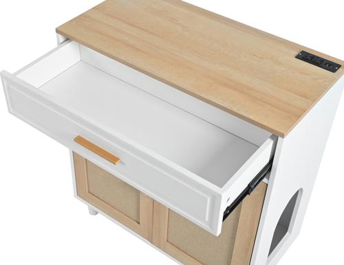 Show full view: Cesicia Furniture Style Cat Litter Box Enclosure, White/Beige slide 3 of 8