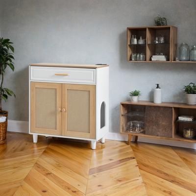 Show full view: Cesicia Furniture Style Cat Litter Box Enclosure, White/Beige slide 2 of 8