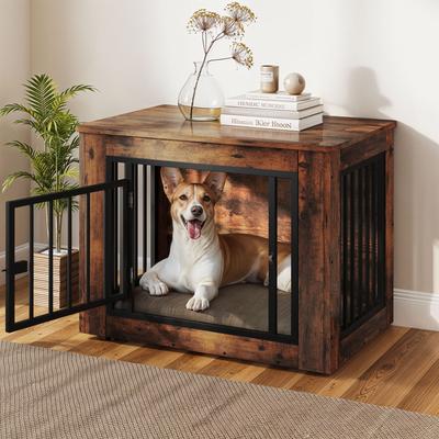 Show full view: Yitahome 2-in-1 Iron-Wood Indoor Furniture Style Dog Crate, Brown, 32.5-in slide 2 of 7