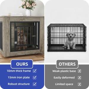 Yitahome 2-in-1 Iron-Wood Indoor Furniture Style Dog Crate, Gray, 27.2-in