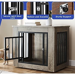 Wooflex Furniture Style Dog Crate with Adjustable Feet & Removable Bowls
