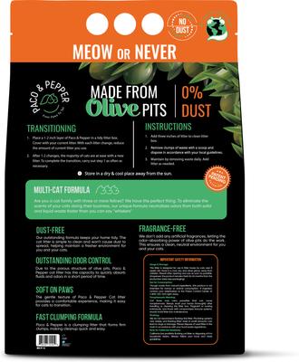 Show full view: PACO & PEPPER Made from Olive Pits 0% Dust Natural Unscented Clumping Cat Litter, 11.5-lb bag slide 3 of 9