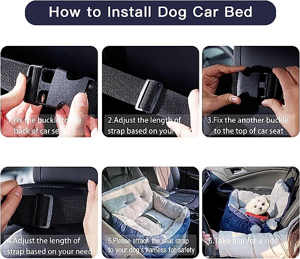 Show full view: LFC PETS Portable Dog & Cat Car Seat Bed with Clip-On Safety Leash, Black slide 4 of 8