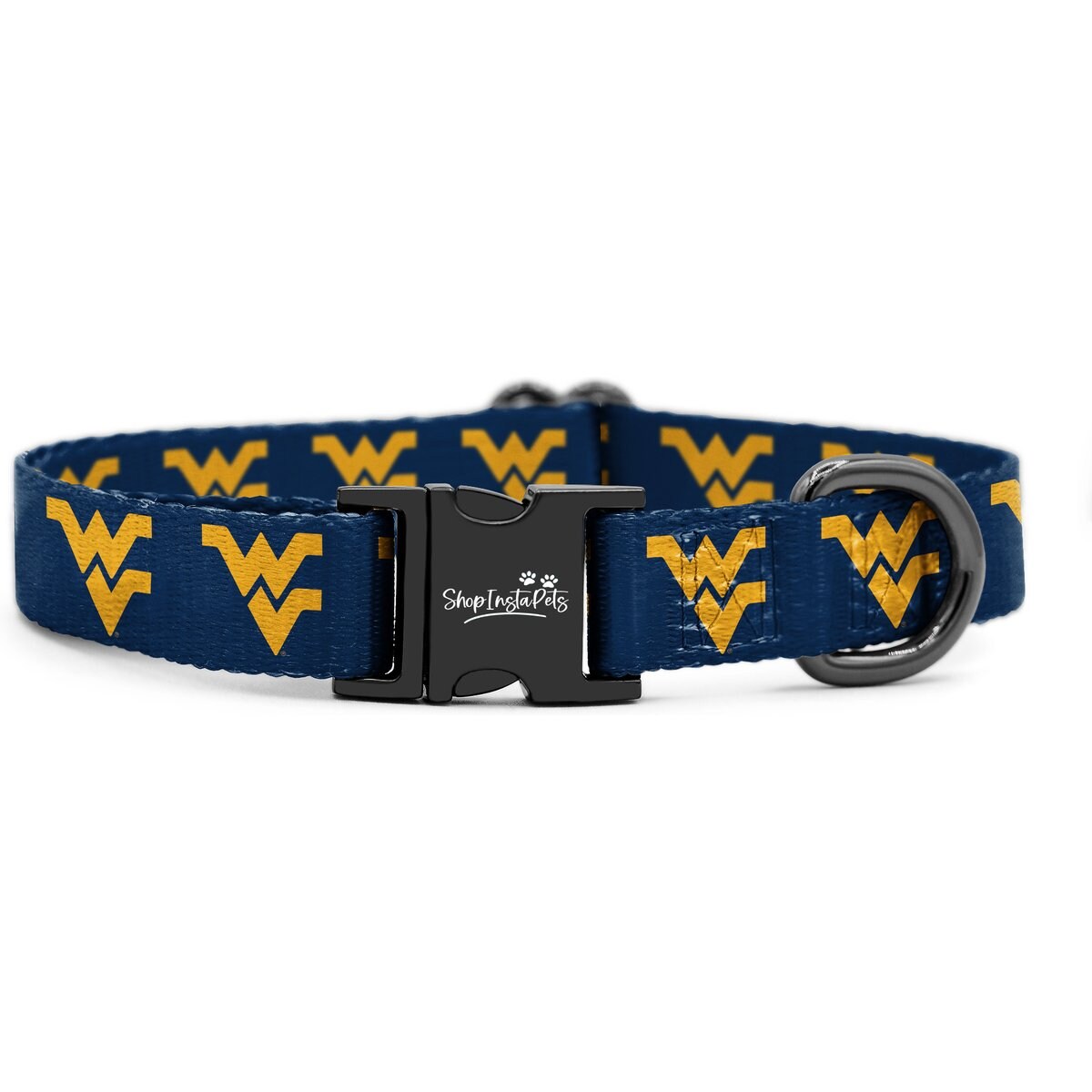 ShopInstaPets NCAA Polyester Standard Dog Collar, Large: 16 to 26-in neck, 1-in wide, West Virginia Mountaineers