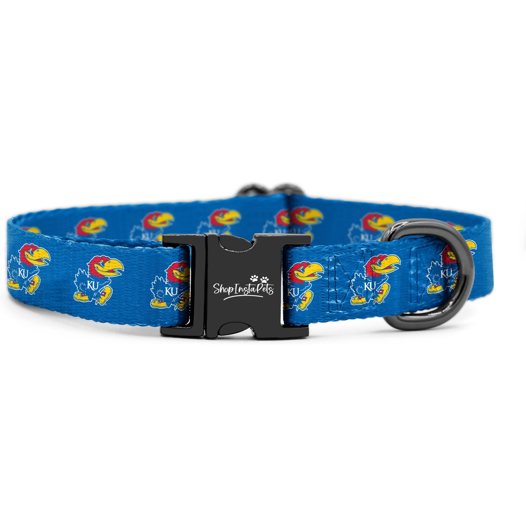 ShopInstaPets NCAA Polyester Standard Dog Collar, Medium: 12.5 to 19-in neck, 3/4-in wide, Kansas Jayhawks