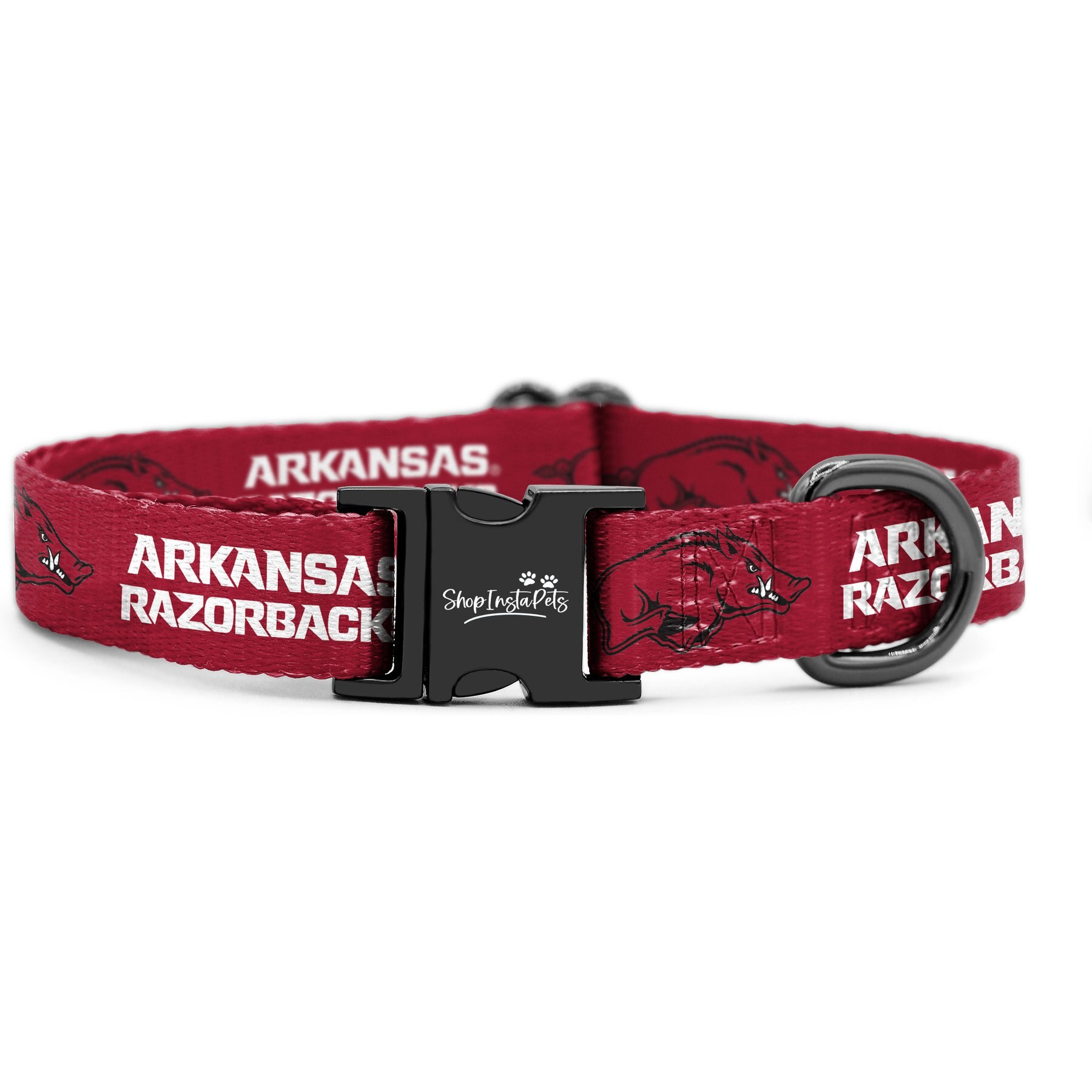 ShopInstaPets NCAA Polyester Standard Dog Collar, Large: 16 to 26-in neck, 1-in wide, Arkansas Razorbacks