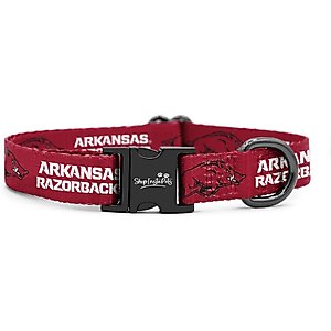 ShopInstaPets NCAA Polyester Standard Dog Collar, X-Small: 8 to 12-in neck, 1/2-in wide, Arkansas Razorbacks