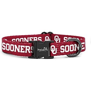 ShopInstaPets NCAA Polyester Standard Dog Collar, X-Small: 8 to 12-in neck, 1/2-in wide, Oklahoma Sooners