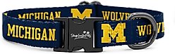ShopInstaPets NCAA Polyester Standard Dog Collar, Large: 16 to 26-in neck, 1-in wide, Michigan Wolverines