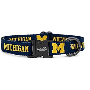 ShopInstaPets NCAA Polyester Standard Dog Collar, Small: 11 to 16-in neck, 1/2-in wide, Michigan Wolverines