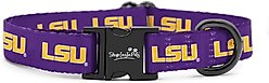 ShopInstaPets NCAA Polyester Standard Dog Collar, Large: 16 to 26-in neck, 1-in wide, Louisiana State Tigers