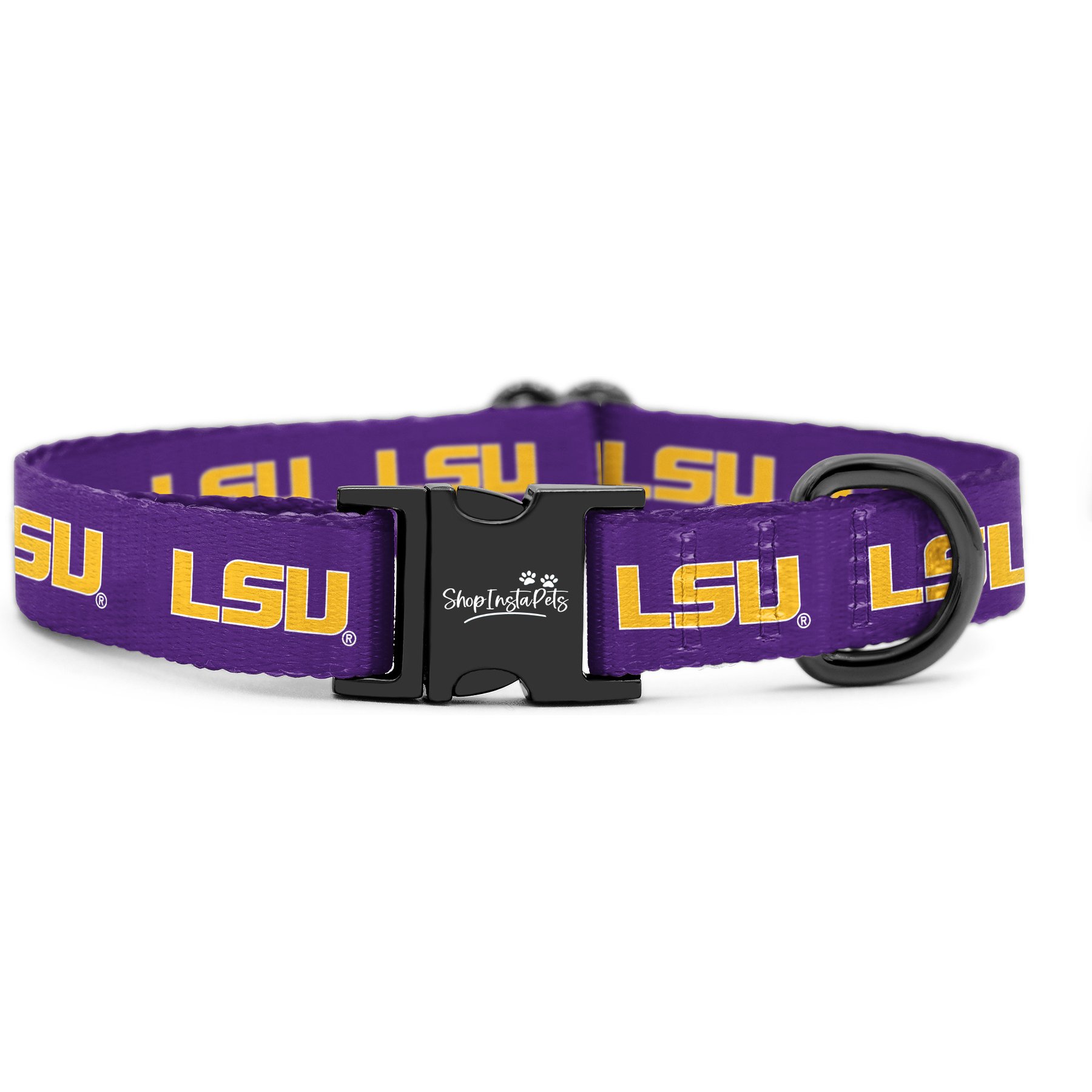 ShopInstaPets NCAA Polyester Standard Dog Collar, Small: 11 to 16-in neck, 1/2-in wide, Louisiana State Tigers