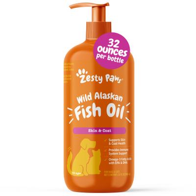 Show full view: Zesty Paws Wild Alaskan Fish Oil Liquid Skin & Coat Supplement for Dogs & Cats, 32-fl oz bottle slide 1 of 11
