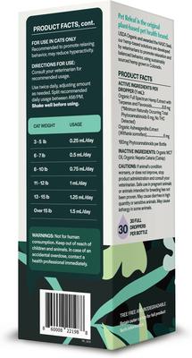 Show full view: Pet Releaf Feline Stress Releaf Organic Full Spectrum Hemp Extract Oil, Ashwagandha, & Catnip Liquid Calming Health Supplement for Cats, 1-fl oz bottle slide 4 of 4