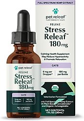 Pet Releaf Feline Stress Releaf Organic Full Spectrum Hemp Extract Oil, Ashwagandha, & Catnip Liquid Calming Health Supplement for Cats, 1-fl oz bottle