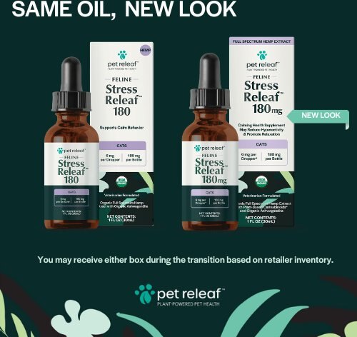 Pet Releaf Feline Stress Releaf Organic Full Spectrum Hemp Extract Oil, Ashwagandha, & Catnip Liquid Calming Health Supplement for Cats