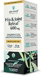 Pet Releaf Hip & Joint Releaf Organic Full Spectrum Hemp Extract Oil & Devils Claw Liquid Hip & Joint Health Supplement for Medium & Large Dogs, 1-fl oz bottle slide 2 of 3