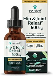 Pet Releaf Hip & Joint Releaf Organic Full Spectrum Hemp Extract Oil & Devils Claw Liquid Hip & Joint Health Supplement for Medium & Large Dogs, 1-fl oz bottle