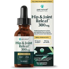 Pet Releaf Hip & Joint Releaf Organic Full Spectrum Hemp Extract Oil & Devils Claw Liquid Hip & Joint Health Supplement for Small Dogs & Cats, 1-fl oz bottle