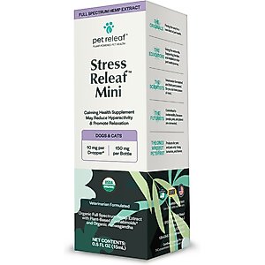 Pet Releaf Stress Releaf Organic Full Spectrum Hemp Extract Oil & Ashwagandha Liquid Calming Health Supplement for Dogs & Cats, 15-mL bottle
